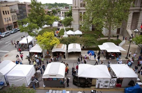 Aerial view of my booth on right by the steps.